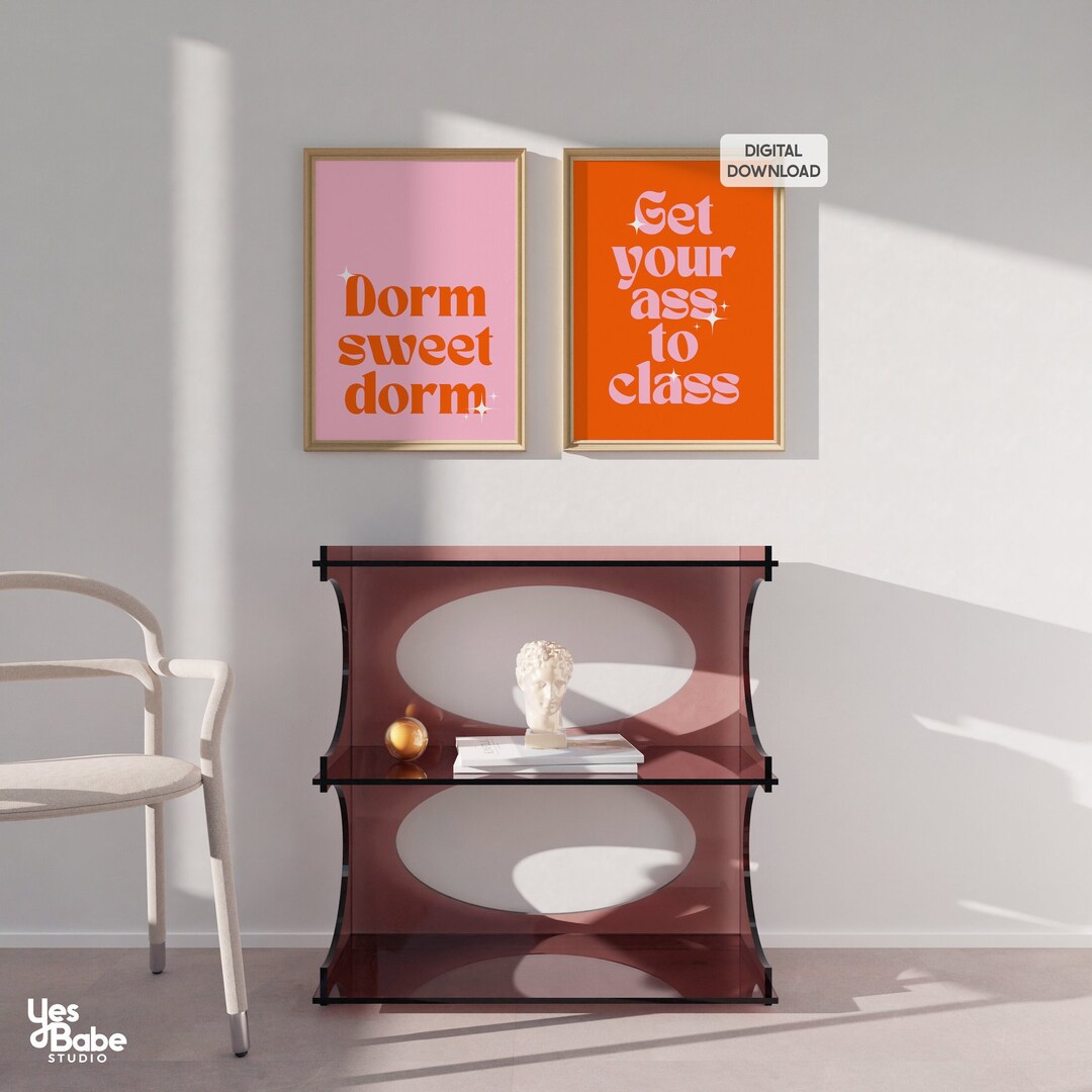DIGITAL Dorm Room Prints, Pink and Orange Dorm Decor, Preppy Room Decor