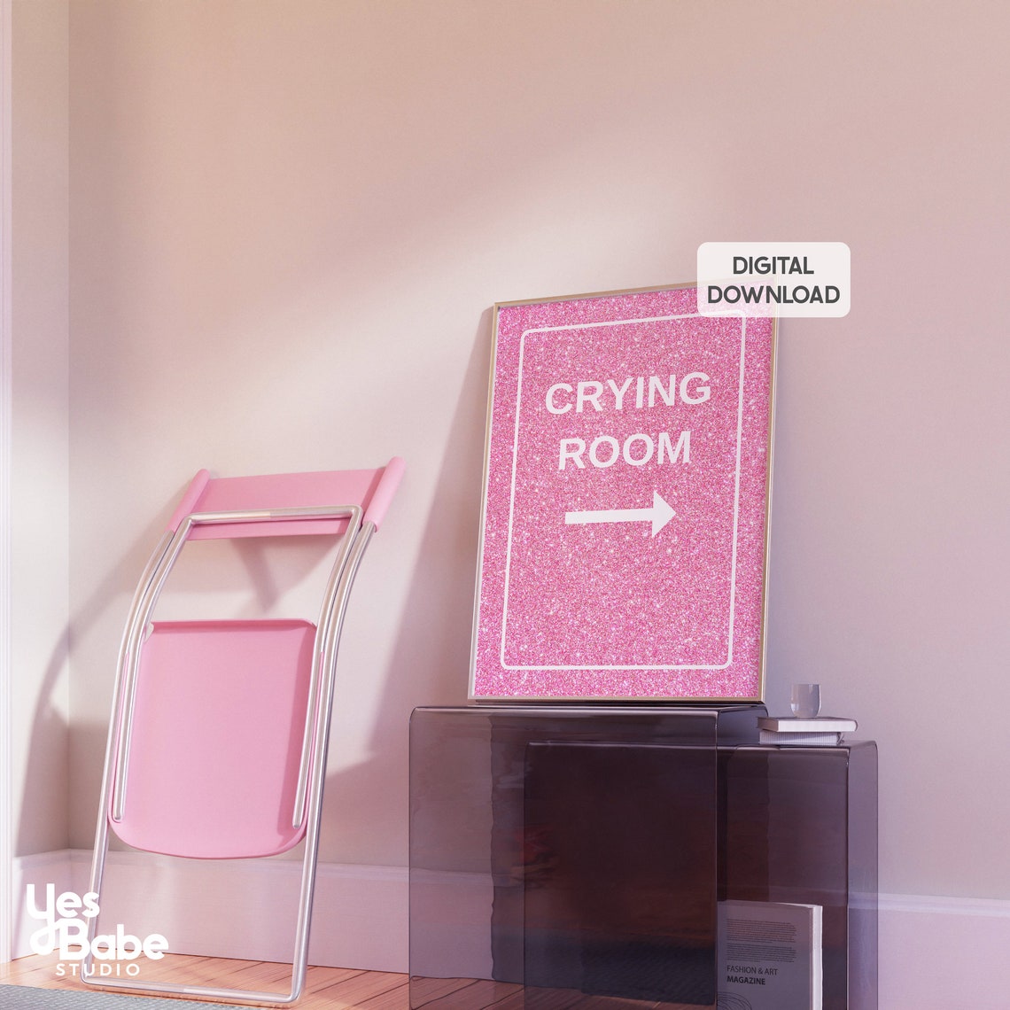 Ironically Pink Crying Room Print, Pink Preppy Wall Art, Funny Ironic Prints Maximalist ...