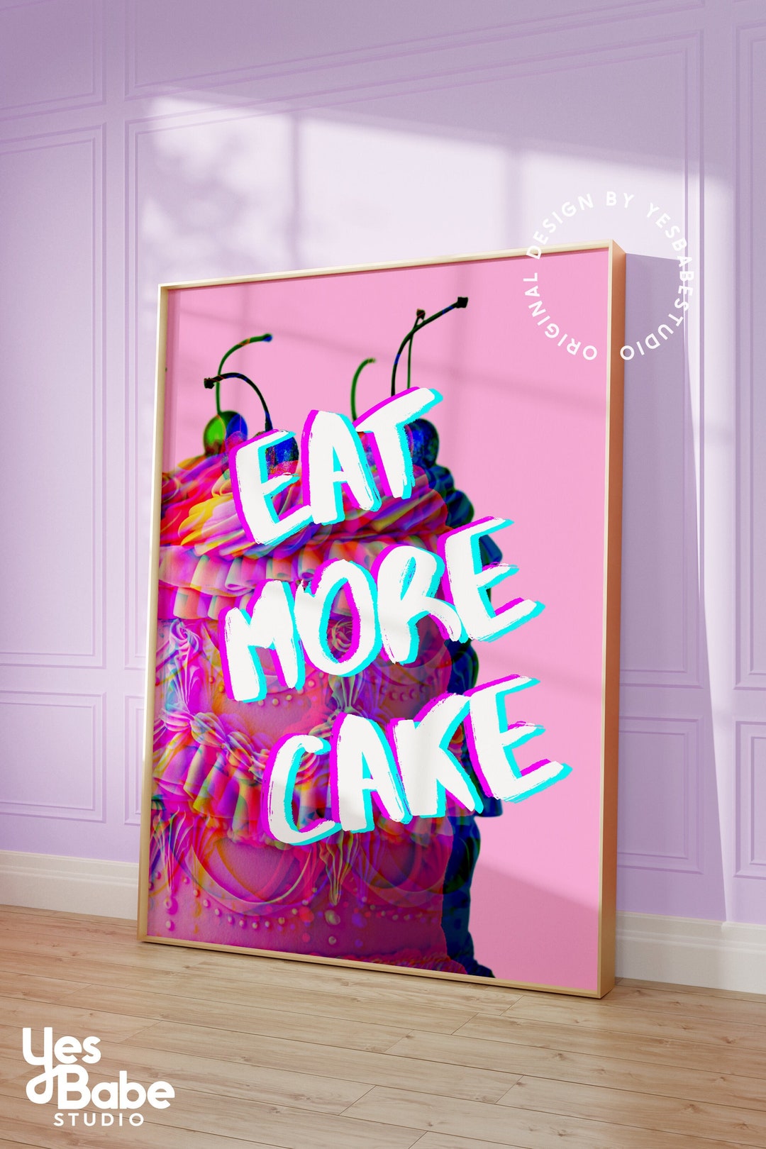 Maximalist Kitchen Art, Quirky Wall Art, Cake Print, Hot Pink Wall Art