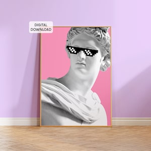 Colorful quirky wall art, unique art prints, funky room decor maximalist wall decor pink posters, funny prints, remade classical art funny