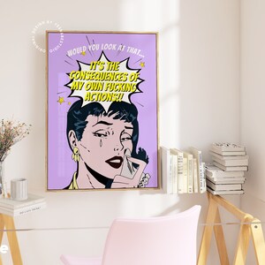 Pop-artprint, dopaminedecor, funky artprint, eigenzinnig decor, maximalistische muurkunst, moderne pop-art, inrichting universiteitsappartement, kunst slaapzaal afbeelding 2