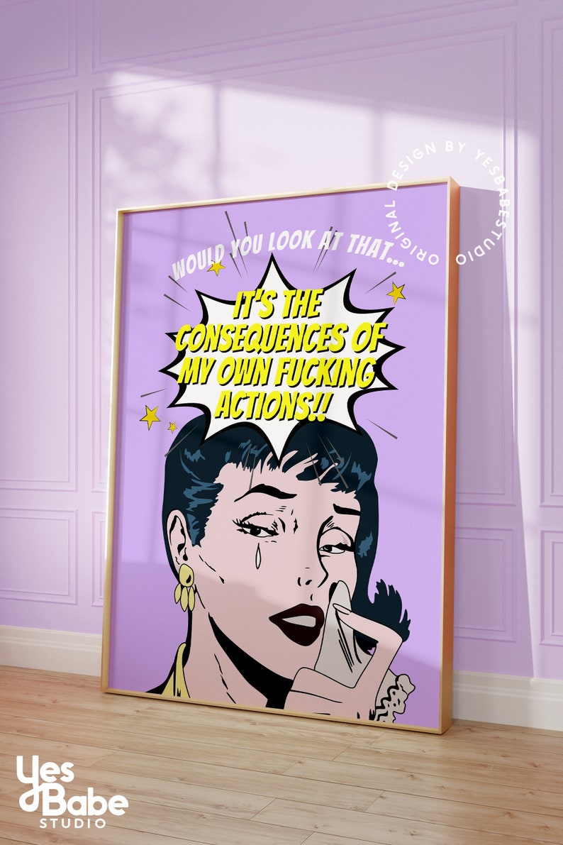 Pop-artprint, dopaminedecor, funky artprint, eigenzinnig decor, maximalistische muurkunst, moderne pop-art, inrichting universiteitsappartement, kunst slaapzaal afbeelding 1