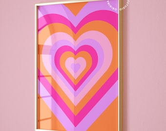 Stampa artistica funky, decorazioni Dopamine, decorazioni murali rosa e arancioni, decorazioni murali massimaliste, decorazioni per stanze indie, decorazioni per appartamenti universitari, decorazioni per stanze Y2k