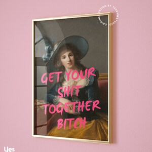 Altered art print, Altered portrait, Maximalist wall art, Cubicle decor, Home office prints funny, Weird wall art, Quirky decor, Funky print image 2