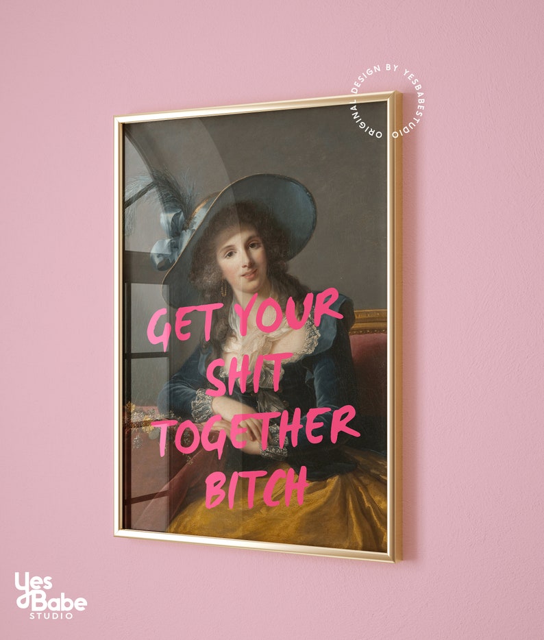 Altered art print, Altered portrait, Maximalist wall art, Cubicle decor, Home office prints funny, Weird wall art, Quirky decor, Funky print image 2