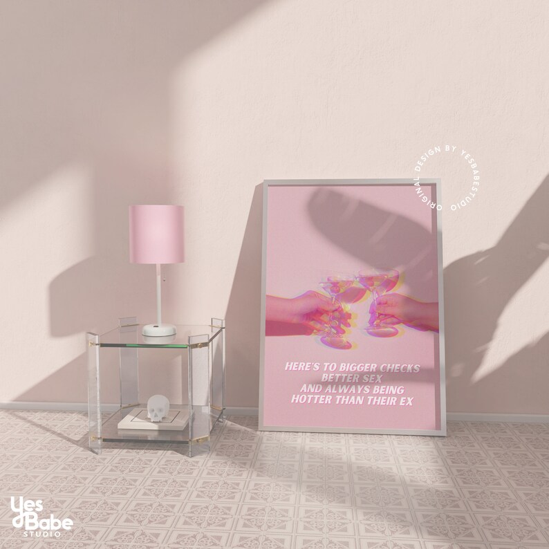 Bar cart prints, Girly room decor, Indie room decor, Pink wall art, Cocktail prints, Disco themed decor, Dorm room prints, Maximalist quirky image 3