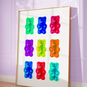 Gummy bear art, Candy wall art, Maximalist wall art, Candy decor, Dopamine decor, Gummy bear poster, Quirky wall art, Weird decor, Funky
