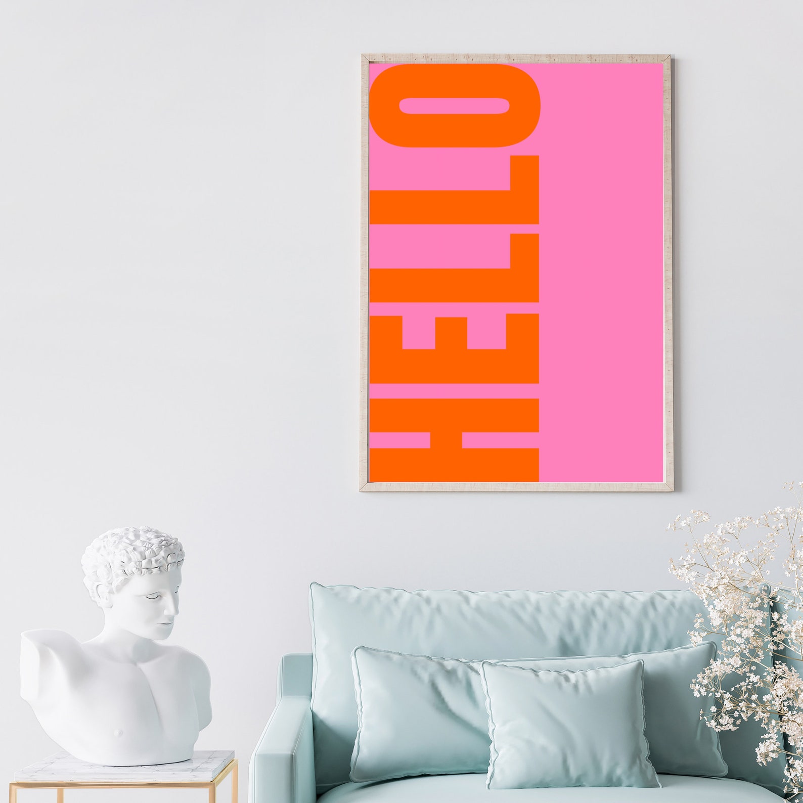Hello Pink and Orange Wall Art Colorful Room Decor Etsy
