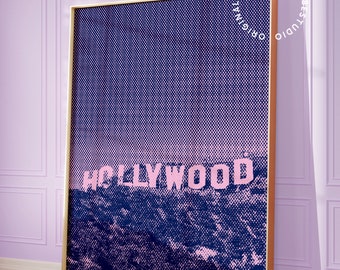 Hollywood poster, Hollywood wall art, Hollywood gifts, Funky wall art, Maximalist wall art, Light purple wall art, Travel posters funky art