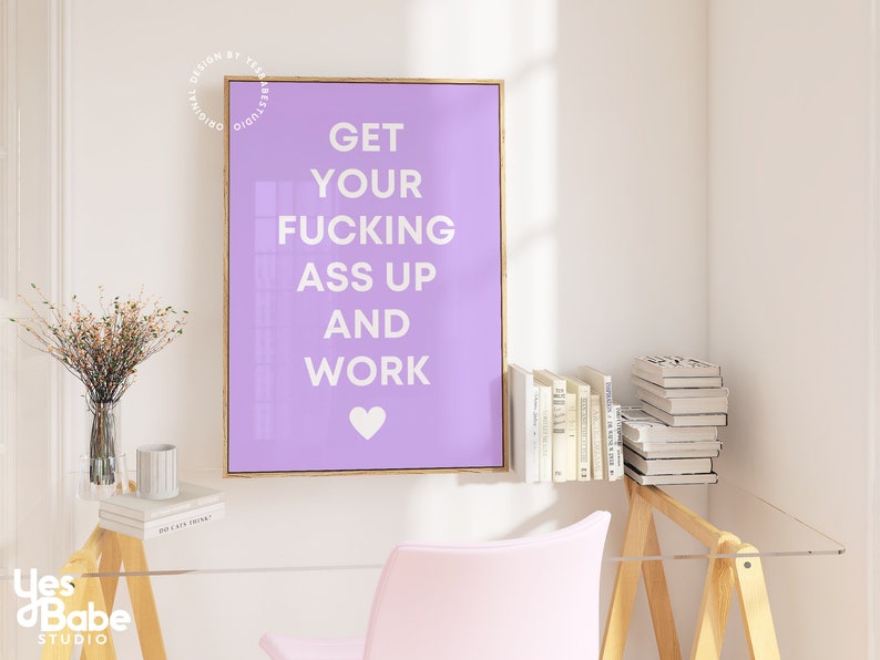 Fun home office prints, Girly office decor, College apartment decor, Maximalist wall art, Quirky wall art, Eclectic decor, Funky room decor image 1