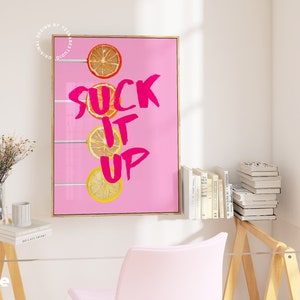 Candy decor, Lollipop poster, Bar cart prints, Quirky kitchen decor, Light pink wall art, Gummy bear art, Funky room decor, Maximalist print