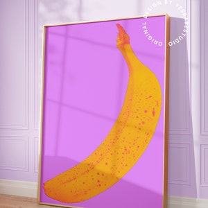 Obst Poster, Banane Poster, Schräges Dekor, Pop Art Druck, Maximalist Wandbild, Küchen Poster, Funky Raumdekor, Obst Wandbild, Funky