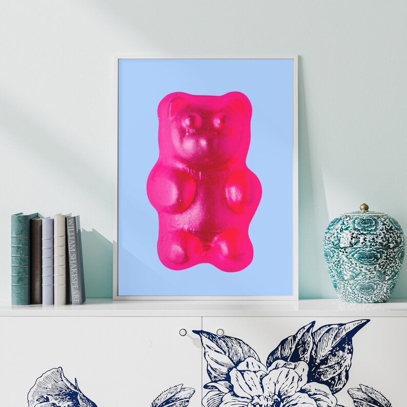 Pink Gummy Bear Candy Poster Gummy Bear Art Colorful Wall Etsy