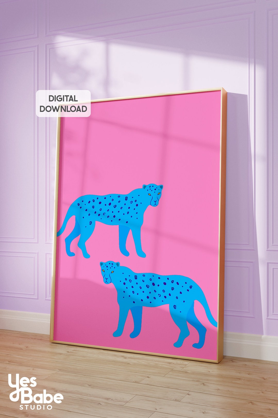 Preppy Animal Wall Art Prints, Cheetah Wall Art Leopard Prints Blue and ...
