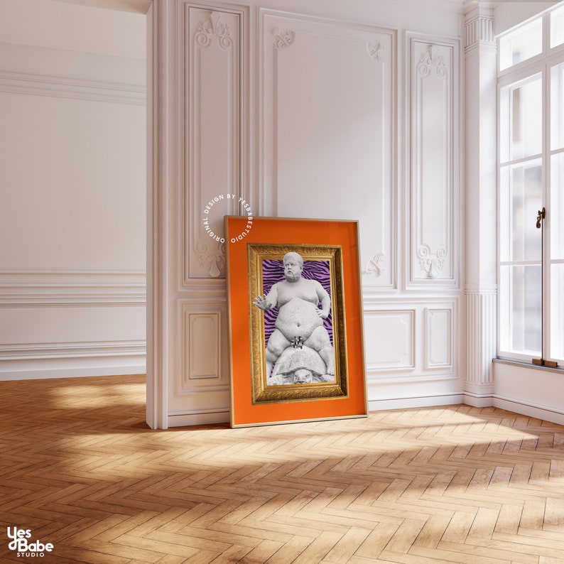Maximalistisk väggkonst, Udda inredning, Konstig väggkonst, Funky konsttryck, Orange väggkonst, Konstig inredning, Funky inredning, Maximalistisk inredning, Färgglad bild 1