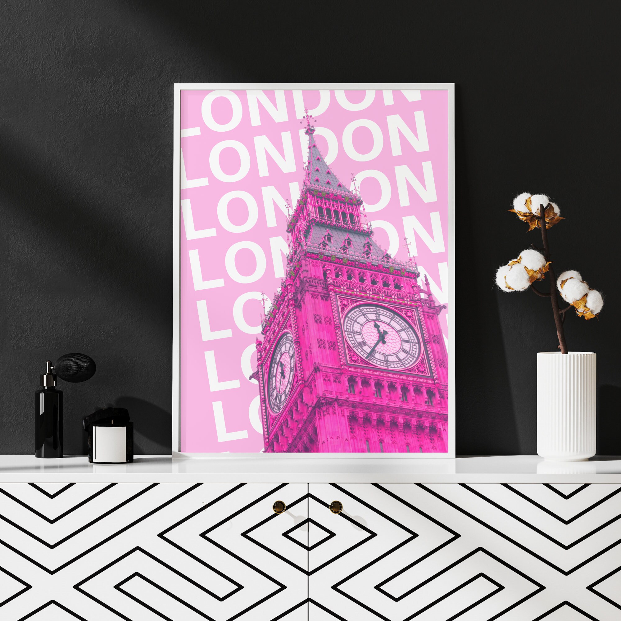 London Poster Pink London Decor London Travel Poster Big Etsy
