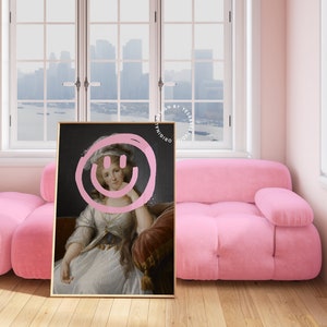 Altered art print, Maximalist wall art, Altered portrait, Quirky wall art, Light pink wall art, Baroque art print, Rococo, Funky art print