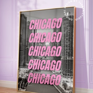 Chicago poster, Chicago wall art, Chicago gifts, Funky wall art, Maximalist wall art, Light purple wall art, Travel posters funky art