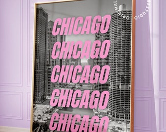 Chicago poster, Chicago wall art, Chicago gifts, Funky wall art, Maximalist wall art, Light purple wall art, Travel posters funky art
