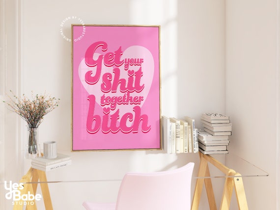 Cubicle decor, Dorm room prints light pink wall art, Quirky decor, Funky art print, Weird art, Maximalist wall art, Kitsch decor, Sassy