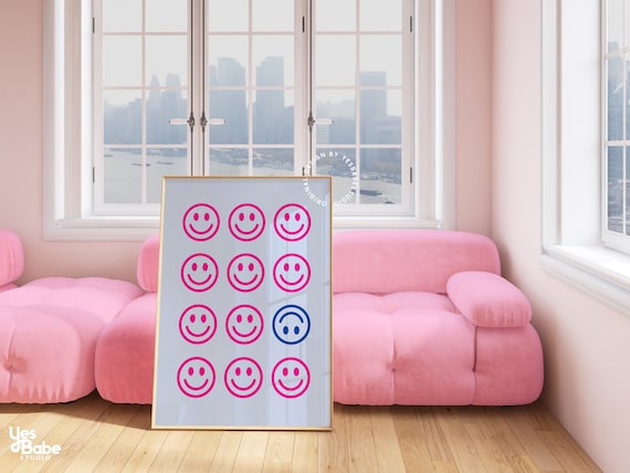 Preppy room decor, Dopamine decor, Danish pastel, Maximalist wall art, Dorm room prints, Light blue wall art, Funky wall art,Cute dorm print