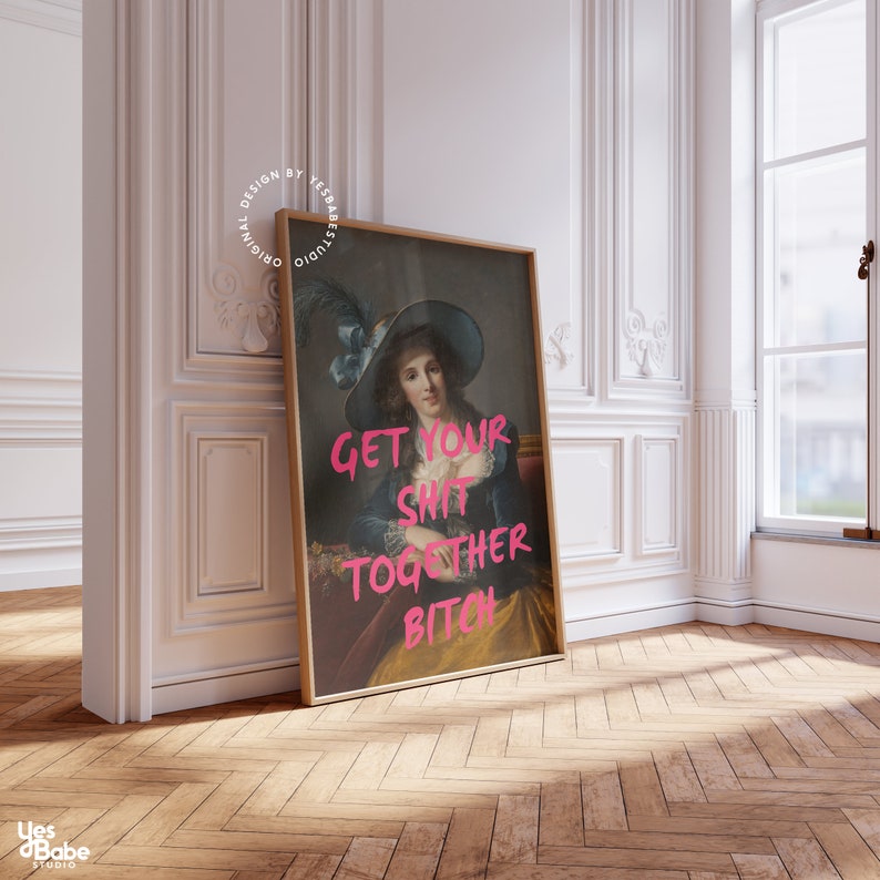 Altered art print, Altered portrait, Maximalist wall art, Cubicle decor, Home office prints funny, Weird wall art, Quirky decor, Funky print image 4
