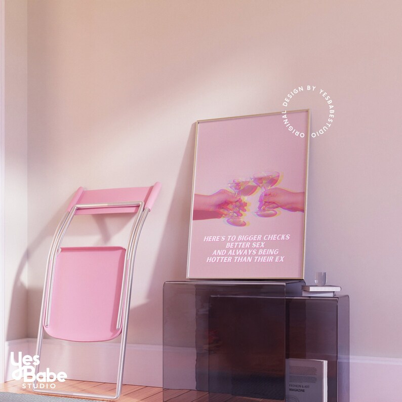 Bar cart prints, Girly room decor, Indie room decor, Pink wall art, Cocktail prints, Disco themed decor, Dorm room prints, Maximalist quirky image 2