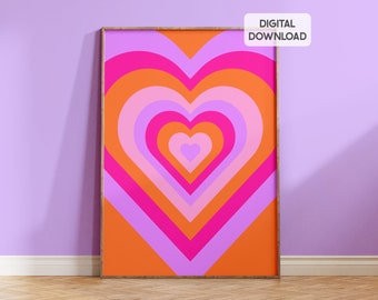 Pink and orange wall art, Preppy bedroom decor, colorful wall art prints, girly wall art, large printable poster, dorm room prints, groovy
