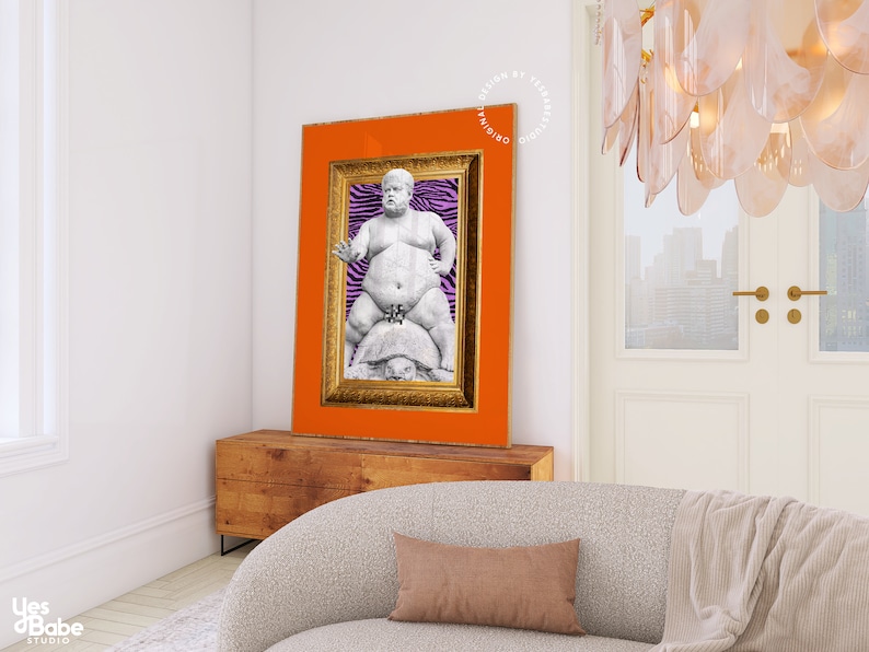 Maximalistisk väggkonst, Udda inredning, Konstig väggkonst, Funky konsttryck, Orange väggkonst, Konstig inredning, Funky inredning, Maximalistisk inredning, Färgglad bild 3