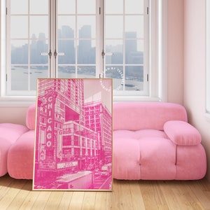 Chicago poster, Chicago wall art, Chicago gifts, Funky wall art, Maximalist wall art, Light pink wall art, Travel posters funky art