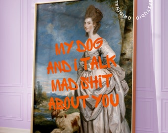 Altered art print, Dog mom gift, Maximalist wall art, Dog mom poster, Altered portrait, Baroque wall art, Quirky wall art, Weird decor,