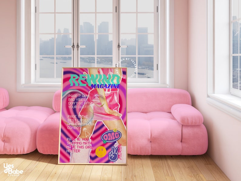Y2k room decor, Bar cart prints, Y2k art print, room decor aesthetic y2k, Colorful wall art, Maximalist prints, Indie room decor,Y2k poster image 1