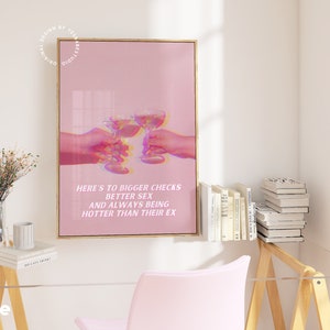 Bar cart prints, Girly room decor, Indie room decor, Pink wall art, Cocktail prints, Disco themed decor, Dorm room prints, Maximalist quirky image 4