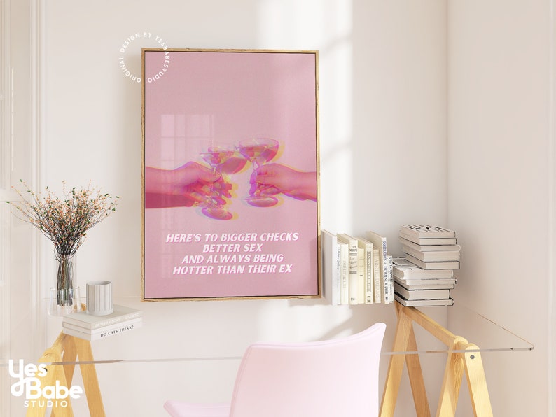 Bar cart prints, Girly room decor, Indie room decor, Pink wall art, Cocktail prints, Disco themed decor, Dorm room prints, Maximalist quirky image 4