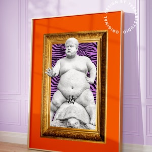 Maximalistisk väggkonst, Udda inredning, Konstig väggkonst, Funky konsttryck, Orange väggkonst, Konstig inredning, Funky inredning, Maximalistisk inredning, Färgglad bild 4