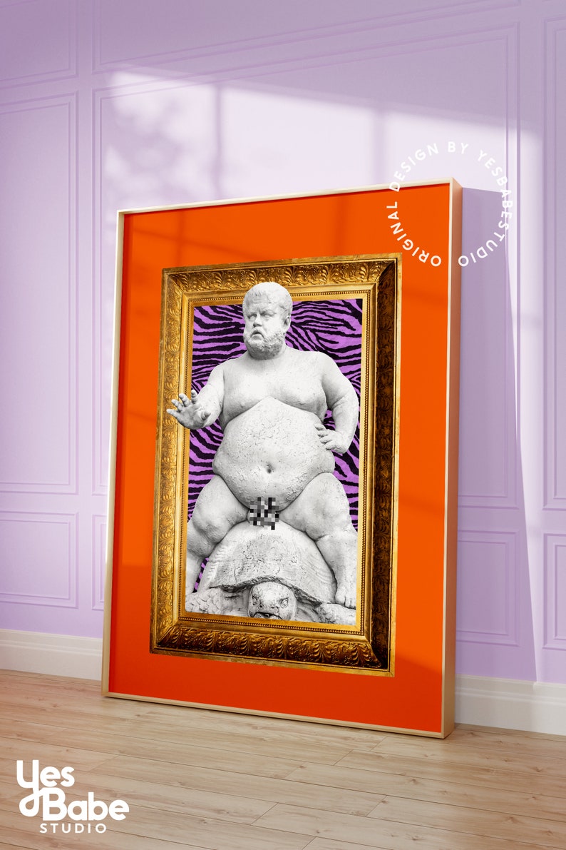 Maximalistisk väggkonst, Udda inredning, Konstig väggkonst, Funky konsttryck, Orange väggkonst, Konstig inredning, Funky inredning, Maximalistisk inredning, Färgglad bild 4