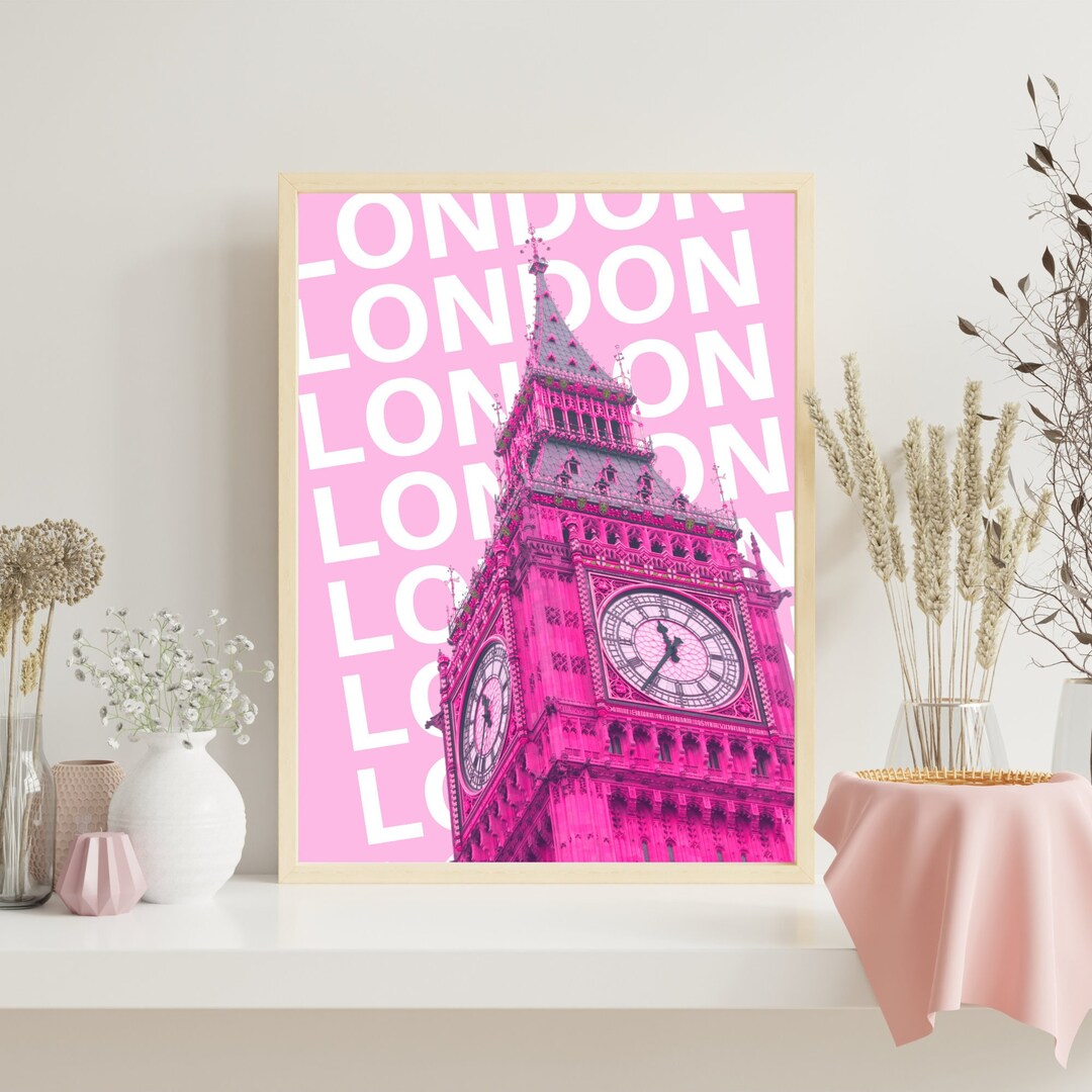 London Poster Pink London Decor London Travel Poster Big Etsy