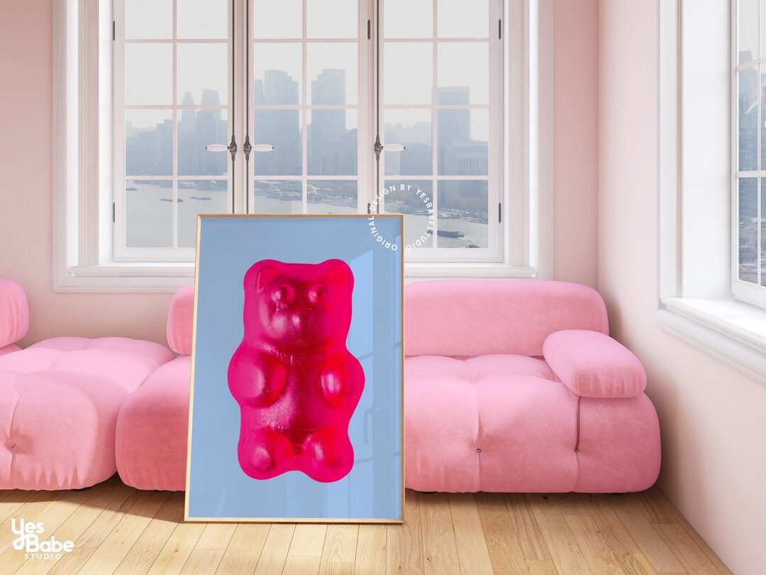 Pink Gummy Bears, Gummy bear decor, Candy wall art, Colorful kitchen art,  Quirky wall art, Pink kitchen poster, Fun kitchen art, Maximalist Art  Board Print for Sale by peachcakecanvas
