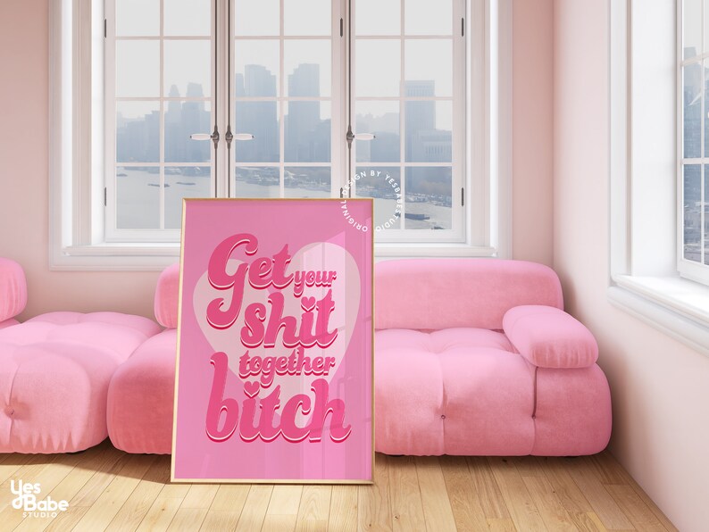Cubicle decor, Dorm room prints light pink wall art, Quirky decor, Funky art print, Weird art, Maximalist wall art, Kitsch decor, Sassy image 3