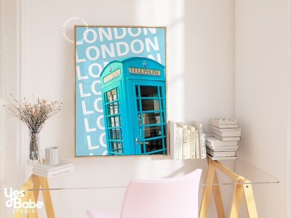 London Poster, Fun London art, Funky home decor, Eclectic decor, London travel poster, Colorful wall art, London themed decor, Phone booth