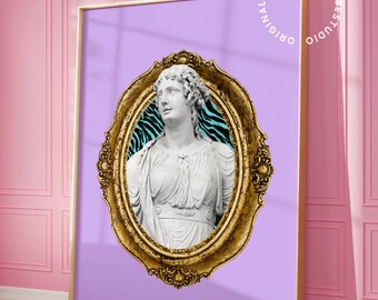 Quirky wall art, Dopamine decor, Altered art print, Funky home decor, Light purple wall art, Funky room decor, Quirky decor, Maximalist art
