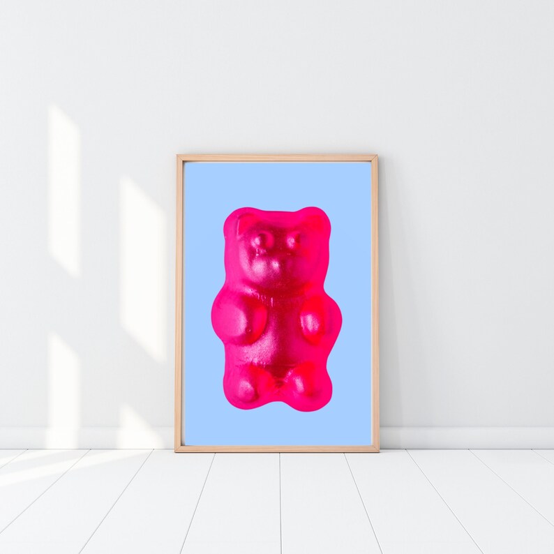 Pink Gummy Bear Candy Poster Gummy Bear Art Colorful Wall Etsy