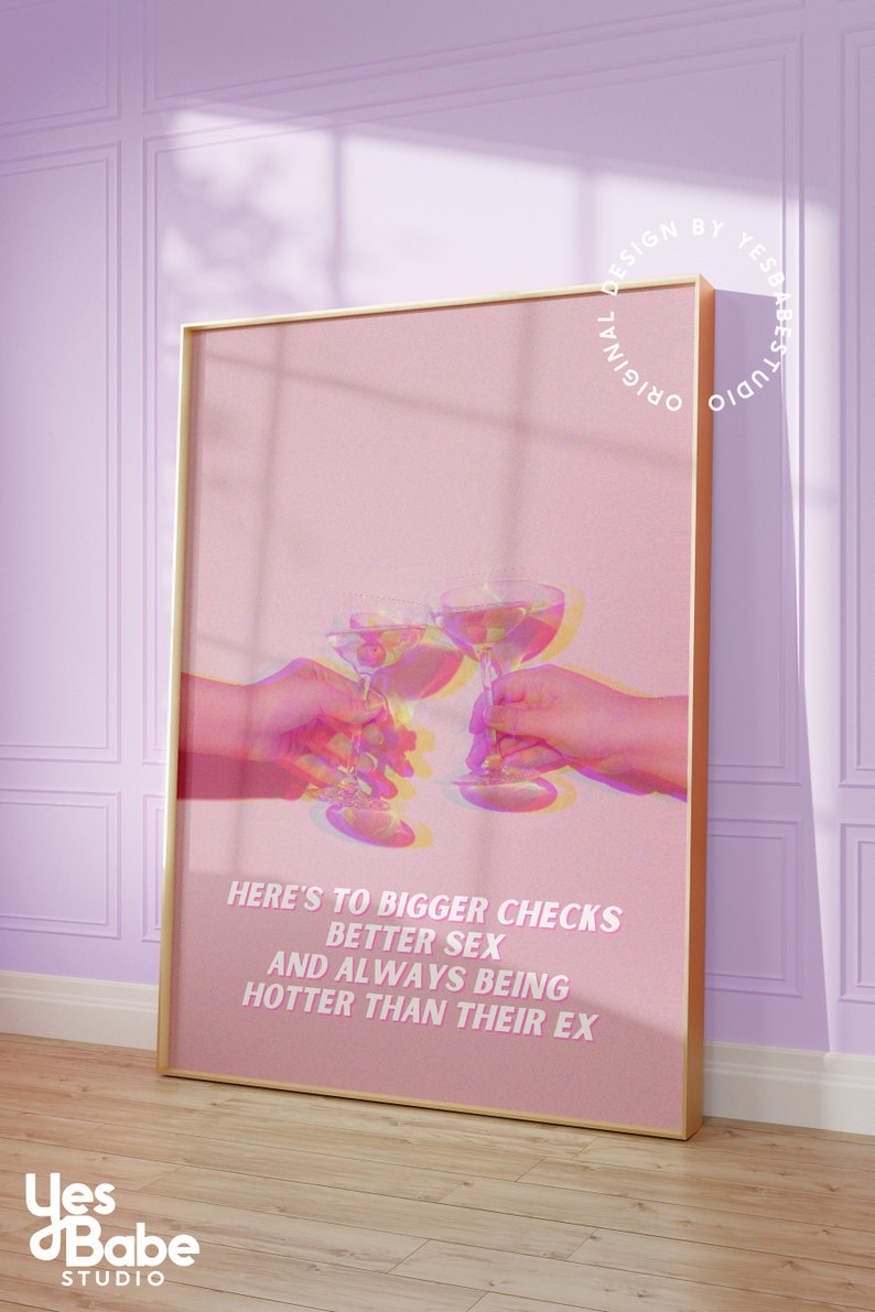 Bar cart prints, Girly room decor, Indie room decor, Pink wall art, Cocktail prints, Disco themed decor, Dorm room prints, Maximalist quirky image 1