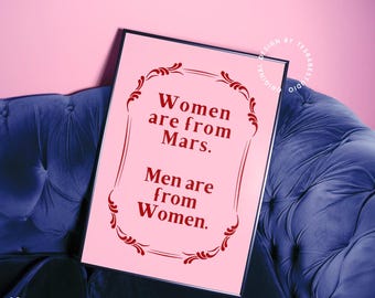 Arte mural feminista, impresiones de poder femenino, arte mural rojo y rosa, citas feministas, arte mural empoderador, decoración maximalista, decoración de apartamentos para chicas.