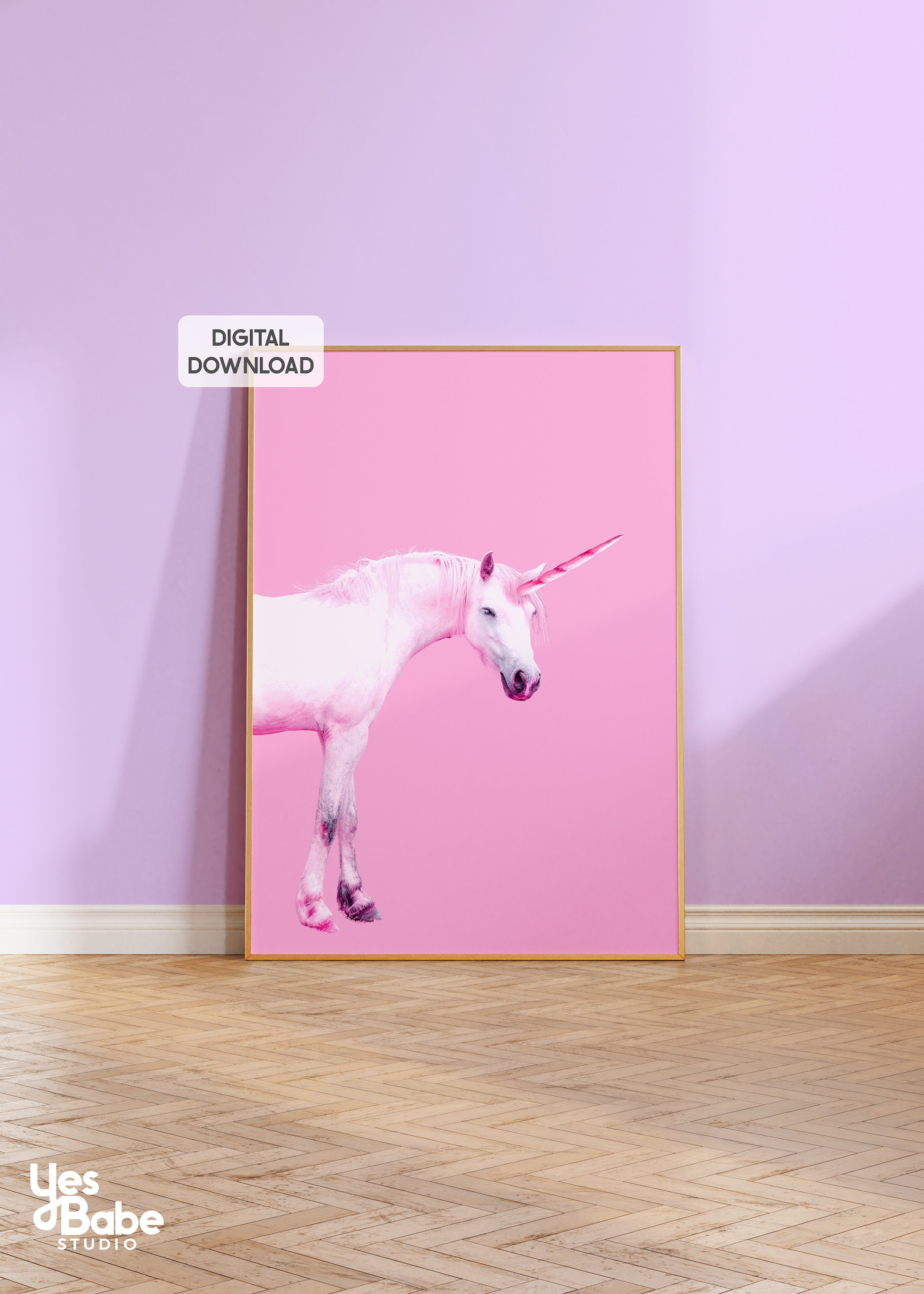 Illustration Pink Unicorn, Digital Wall Art