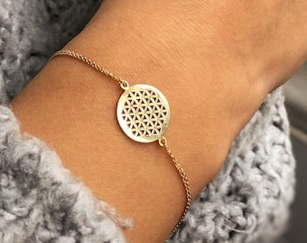 14k Solid Gold Flower of Life Bracelets / Jewelry / Special Gift/ Delicate / Gift / Yellow / Pendant Bracelets / Happy Mother's Day