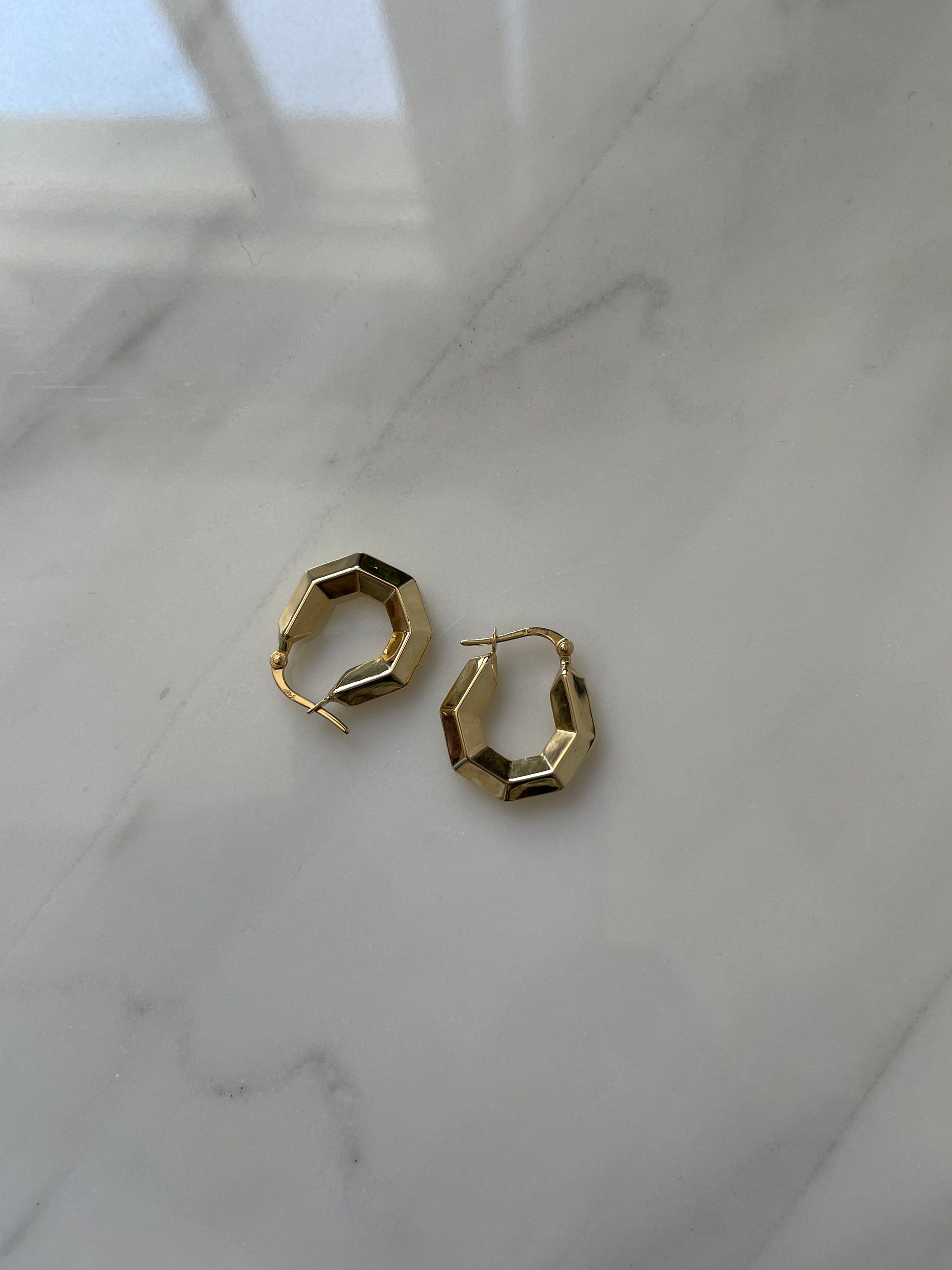 14k Solid Gold Angled Angular Edge Minimal Stud Earrings / - Etsy