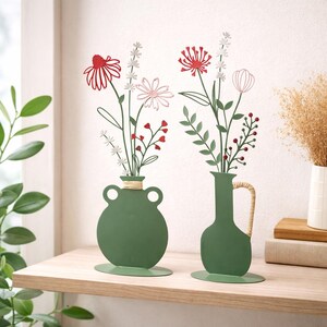 Metall Deko-Vase mit Blumen – Bunte Blumenstele 39 cm – Frühling Deko modern – Blumenskulptur Metall für Regal & Fensterbank