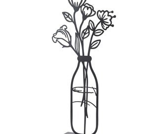 Metall Aufsteller auf Metallsockel Deko Frühling Ostern vase mit Blumen