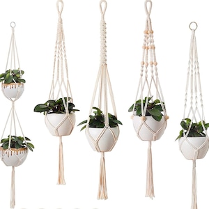 Set of 5 macrame hanging baskets, flower pots, plant holders, handwoven plant decor, flower decoration, boho